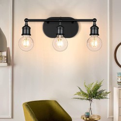 3-Light Vanity Light Fixture Industrial Wall Sconce Lighting Black Farmhouse Bathroom Vanity Wall Lights E26 Base Vintage Metal Indoor Wall Lamp for Mirror Bulb Not Included