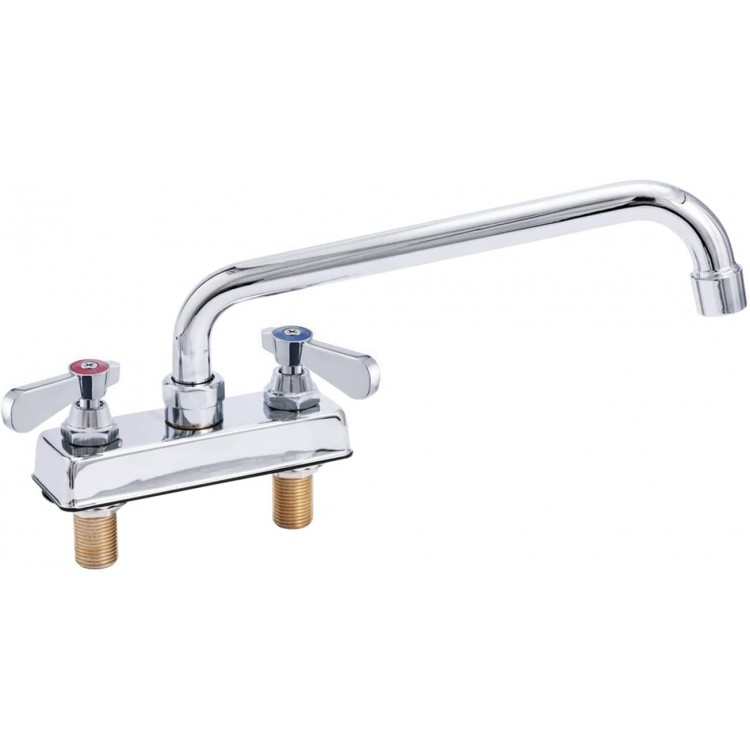 AmGood Deck Mount Kitchen Sink Faucet | 12" Swivel Spout | 4" Center | NSF | Commercial Kitchen Utility Laundry
