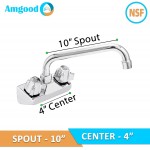 AmGood Wall Mount Kitchen Sink Faucet | 10" Swivel Spout | 4" Center | NSF | Commercial Kitchen Utility Laundry