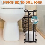Brookstone Toilet Paper Holder Freestanding Bathroom Tissue Organizer Minimal Storage Solution Stylish Design Holds Up to 3 Extra Large Rolls Bronze BKHB63555