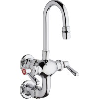 Chicago Faucets 225-261E3-3XKABCP Double Handle Wall Mounted Gooseneck Laboratory Mixing Faucet with 3" Vertical Fixed Centers and Lever Handles
