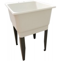 Free Standing Laundry Tub White Utility Sink Basin Fixture with Floor Mount Steel Legs 23 in. Wide 25 in. Long 15 in. Height 4 in. Center set Holes