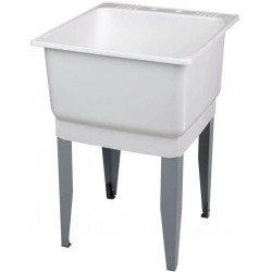 GHUYTEL Freestanding White Laundry Garage Sink Utility Bowl Wash Tub Basin