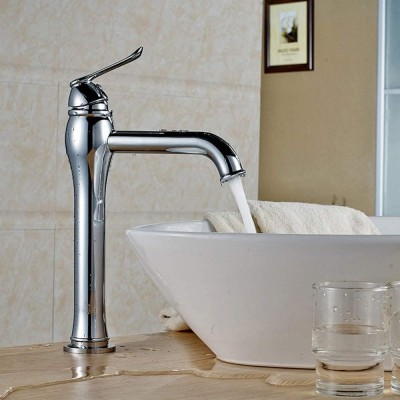 GUOCAO Tap Taps Copper Faucet Silver Chrome Mermaid High Single Hole Sitting Above Counter Basin Faucet and Cold Water Faucet