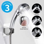 KAIYING Drill-Free High Pressure Handheld Shower Head with ON OFF Pause Switch 3 Spray Modes Water Saving Showerhead  Detachable Puppy Shower Accessories M:Shower Head Chrome+Bracket+Hose