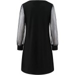 Kidyawn Club Dress for Women Square Neck Long Sleeve Gowns Solid Color Net Yarn Splicing Skirt Knee-Length Dresses