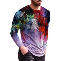 Long Sleeve Tee Shirts for Men Abstract Art Gradient Print Design Round Neck Fashion Casual T-Shirt Tops Blouse Tunic