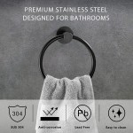 Marmolux Acc Matte Black Towel Ring | Modern Hand Towel Holder for Bathroom Wall | SUS304 Stainless Steel | Bathroom Towel Rack | Black Bath Hardware Set.