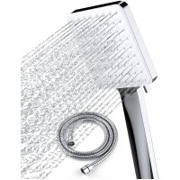 Newentor® Handheld High Pressure Shower Head 6 Spray Modes Settings Detachable Shower Head Chrome Finish Square Shower Head with Stainless Steel Hose and Multi-Angle Adjustable Shower Stand