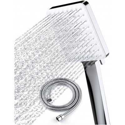 Newentor® Handheld High Pressure Shower Head 6 Spray Modes Settings Detachable Shower Head Chrome Finish Square Shower Head with Stainless Steel Hose and Multi-Angle Adjustable Shower Stand