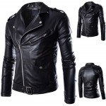 Pu Leather Jacket Men Motorcycle Lapel Asymmetric Zip-Up Blet Slim Fit Biker Coat Bomber Outwear Overcoat Fashion Casual Tops