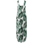 Pullover Dress for Women Cross Halter Sleeveless Skirt with Pockets Leaf Printed Gowns Ankle-Length Dresses