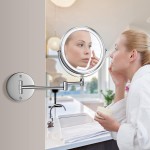 Rechargeable Wall Mounted Lighted Makeup Mirror Chrome 8 Inch Double-Sided LED Vanity Mirror 1X 10X Magnification,3 Color Lights Touch Screen Dimmable 360°Swivel 13 Inch Extendable Bathroom Mirror