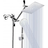 Shower Head 8 Inch High Pressure Rainfall Shower Head Handheld Shower Combo with 11 Inch Extension Arm 9 Settings Adjustable Anti-leak Shower Head with Holder Hose Height Angle Adjustable