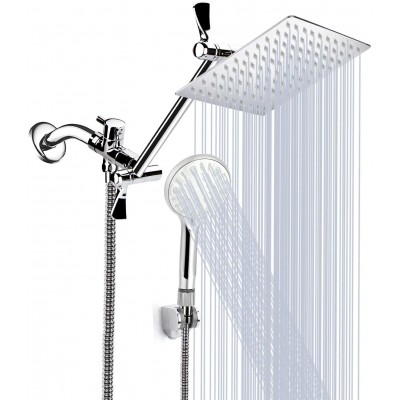 Shower Head 8 Inch High Pressure Rainfall Shower Head Handheld Shower Combo with 11 Inch Extension Arm 9 Settings Adjustable Anti-leak Shower Head with Holder Hose Height Angle Adjustable