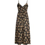 Summer Holiday Dress for Women Cross V-Neck Sling Skirt Vintage Floral Printed Boho Gowns Ankle-Length Dresses