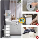 TomCare Toilet Paper Holder Upgraded Toilet Paper Stand with Raised Feet Metal Bathroom Accessories Tissue Paper Dispenser Free Standing Toilet Paper Roll with Storage Shelf Bathroom Storage Organizer