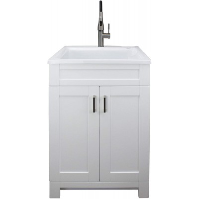 Transolid TCAS-2522-WC 25-in Laundry Cabinet with Acrylic Sink Stainless Steel High Arc Faucet White