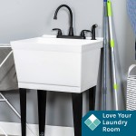 Utility Sink Laundry Tub with Gooseneck Faucet by JS Jackson Supplies Heavy Duty Slop Sinks for Basement Laundry Room Garage or Shop Large Free Standing Wash Station Black Faucet