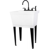Utility Sink Laundry Tub with Gooseneck Faucet by JS Jackson Supplies Heavy Duty Slop Sinks for Basement Laundry Room Garage or Shop Large Free Standing Wash Station Black Faucet
