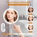 Wall Mounted Lighted Makeup Vanity Mirror 8 inch 1X 10X Magnifying Mirror with 3 Color Lights Double Sided Bathroom Mirror with Dimmable LED Lights 360° Swivel Extendable Shaving Light up Mirror