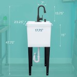 White Space Saver Utility Sink by JS Jackson Supplies Freestanding Tehila Space Saving Laundry Tub Black Pull-Down Faucet Soap Dispenser