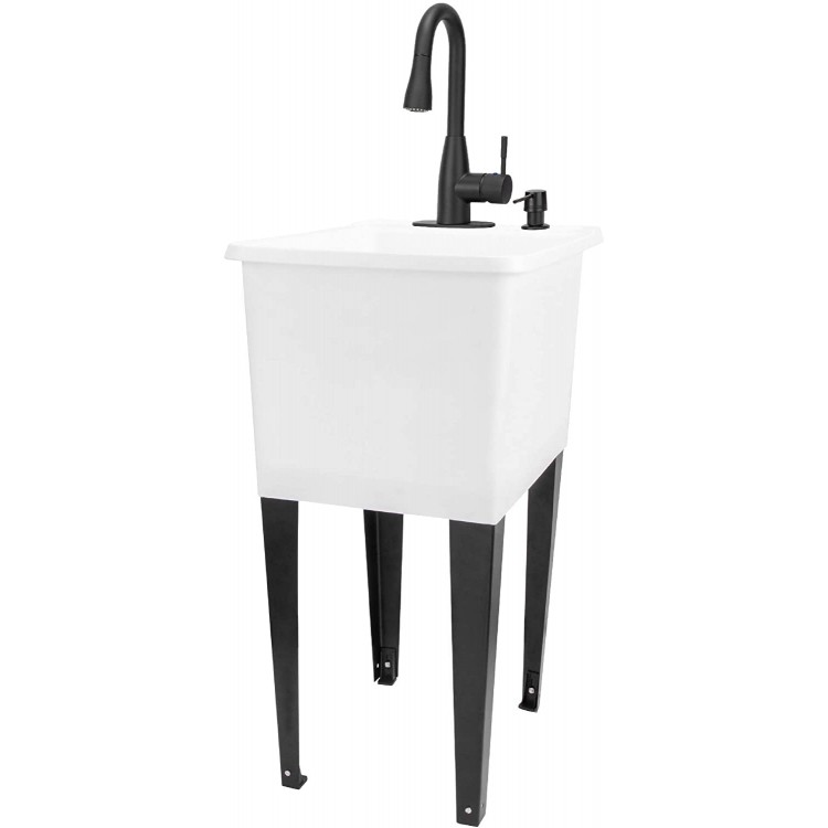 White Space Saver Utility Sink by JS Jackson Supplies Freestanding Tehila Space Saving Laundry Tub Black Pull-Down Faucet Soap Dispenser