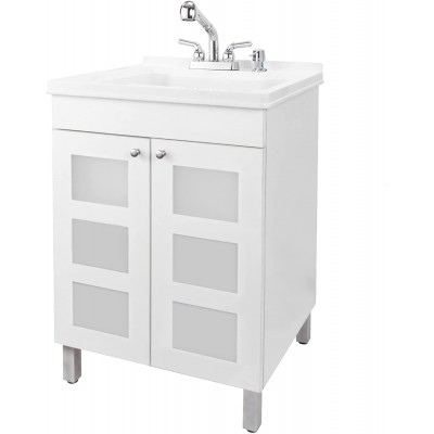 White Utility Sink Vanity Kit with Cabinet by Tehila Pull-Out Sprayer Faucet with Chrome Finish