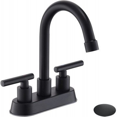 YardMonet Black Bathroom Faucets 2 Handle Bathroom Sink Faucet 4-Inch Centerset Bathroom Sink Faucet with Pop Up Drain and Water Supply Lines Bathroom Faucet Black