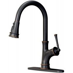 APPASO Kitchen Faucet with Pull Down Sprayer Oil Rubbed Bronze Single-Handle High Arc Single Hole Pull Out Kitchen Sink Faucets with Escutcheon