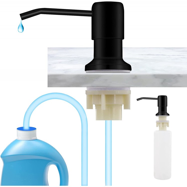 Dish Soap Dispenser for Kitchen Sink Built in Soap Dispenser Stainless Steel Soap Pump with 47" Extension Tube and 300ml Bottle Matte Black  Silver