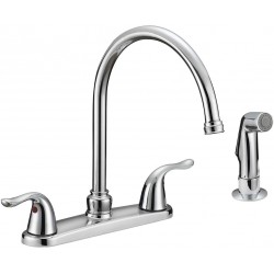 EZ-FLO 10201 2-Handle Kitchen Faucet with Pull-Out Side Sprayer Chrome 4-Hole Installation