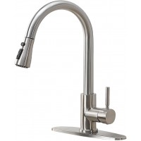 IKEBANA Brushed Nickel Kitchen Faucet with Pull Down Sprayer,High Arc Single Handle Single Hole Stainless Steel Kitchen Sink Faucet with Deck Plate Faucet for Kitchen Sink Grifos De Cocina