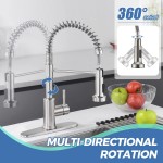 Kitchen Faucets，ARRISEA Brushed Nickel Pull-Out Sprayer Kitchen Sink Faucets Stainless Steel Faucet for Kitchen Sink with Deck Plate-Upgraded New Sprayer