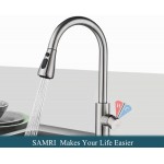 SAMRI Kitchen Faucet with Pull Down Sprayer High Arc Single Lever Single Handle Stainless Steel Brushed Kitchen Sink Faucets with Pull Out Sprayer and Brass Valve for Kitchen RV Bar Sink