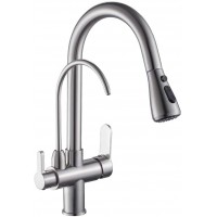 WANFAN Kitchen Sink Faucet with Pull Down Sprayer 2 Handle 3 in 1 Water Filter Purifier Faucets Brushed Nickel 0195SN