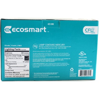 EcoSmart 60w CFL Soft White Lightbulb-2 Pack=8 bulbs