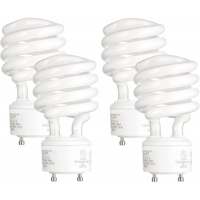 Pack of 4 23 Watt Mini Spiral GU24 Base 100W Equivalent T2 Mini-Twist CFL Light Bulb Bright White 5000K
