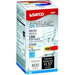 Satco S8203 Mini Spiral Compact Fluorescent Light Bulb 13 Watt 2700 Kelvin Temperature 82 CRI GU24 Base 120 Volts Pack of 6 Warm White Color