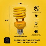 SleekLighting 23 Watt T2 Yellow Bug Light Spiral CFL Light Bulb 120V E26 Medium Base-Energy Saver Pack of 2