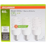 Sylvania 13W CFL T2 Spiral Light Bulb 60W Equivalent 850 Lumens 3500K Bright White Non-Dimmable 9-Pack Bright White