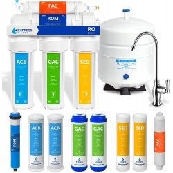 Express Water RO5DX Reverse Osmosis Filtration NSF Certified 5 Stage RO System with Faucet and Tank – Under Sink Water Plus 4 Filters – 50 GPD 14 x 15 x 5 White