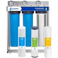 Express Water Whole House Water Filter – 3 Stage Home Water Filtration System – Sediment Coconut Shell Carbon Filters – includes Pressure Gauges Easy Release and 1” Inch Connections