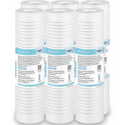 Grooved Sediment Water Filter Cartridge 6 Pack Membrane Solutions 5 Micron Whole House Water Filter Universal Replacement 10"x2.5" for 10 inch RO Unit Whole House Under-Sink Filtration System