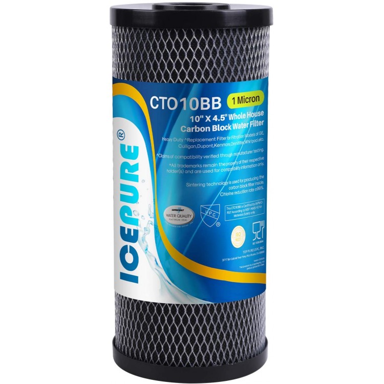 ICEPURE 10"X4.5",5 Microns Whole House Sediment Activated Carbon Water Filter Compatible with Dupont WFHDC8001,EP Series,EPM Series,CB-BB-10 GE FXHTC GXWH40L GXWH35F GNWH38S CTO10BB,1PACK