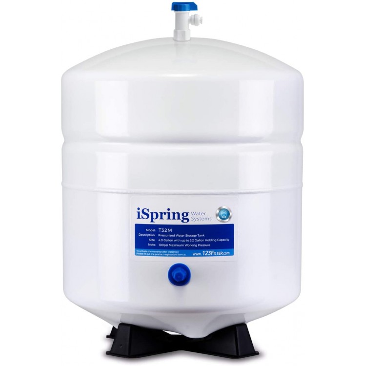 iSpring T32M Pressurized Water Storage Tank with Ball Valve for Reverse Osmosis RO Systems 4 Gallon 1 4" Tank Valve Included