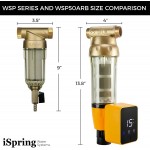 iSpring WSP50ARB Spin Down Sediment Water Filter Reusable with Touch-Screen Auto Flushing Module and Built-in Housing Scraper Brass Top Clear Housing 50 Micron