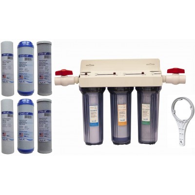 Whole House 3-Stage Water Filtration System 3 4" port with 2 valves and extra 1 year filter supply 2 sets 6 pcs