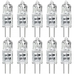 20W G4 Halogen Light Bulbs G4 Bin-Pin Base Light Bulb JC Type 12 Volt Dimmable Soft White 2800k Pack of 10