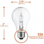 A19 Clear Halogen Light Bulb 29 Watt 40W Equivalent 2700K Soft White E26 Medium Base 380 Lumens 120V 4 Pack